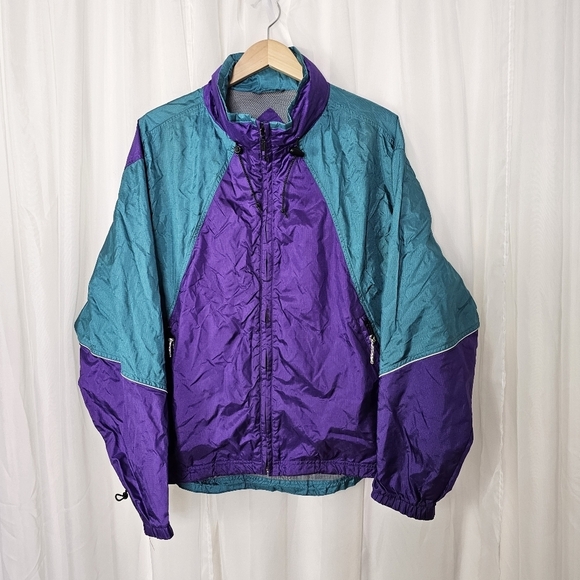 Vintage Marker LTD purple and teal windbreaker roll up hood size large - Picture 1 of 10